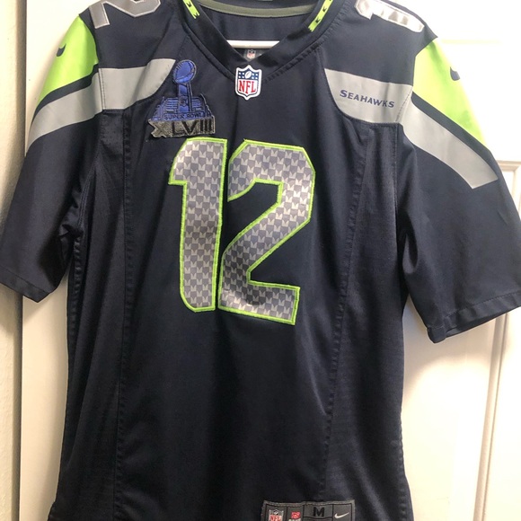 Nike On Field Seattle Seahawks Fan #12 Men’s Navy Blue Jersey Size Medium - Picture 7 of 14